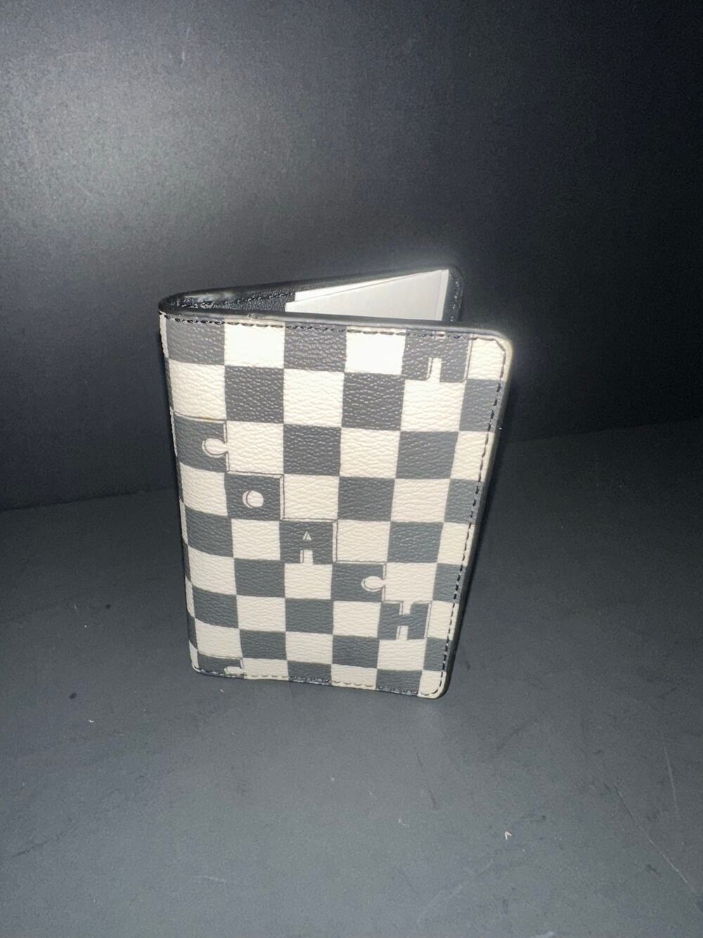Coach Black Ivory Checkerboard Puzzle Print Passport Case Travel Wallet